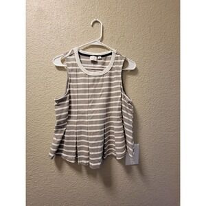 Anthropologie Army Green And White Striped Peplum Top Size Medium